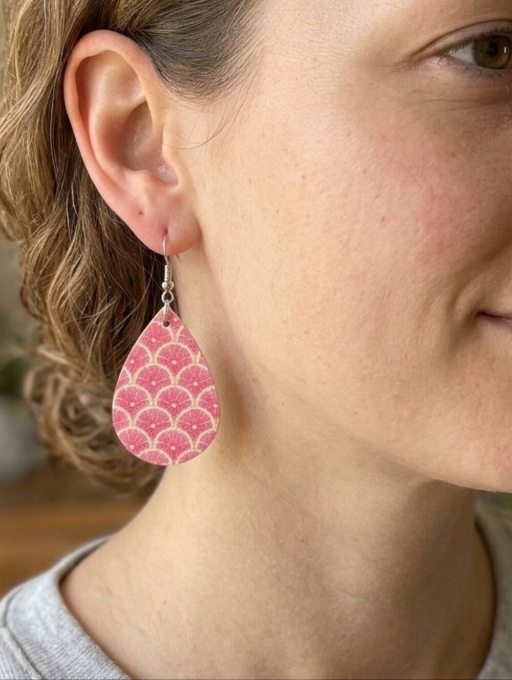 Handcrafted Pink Grapefruit Faux Leather Earrings
